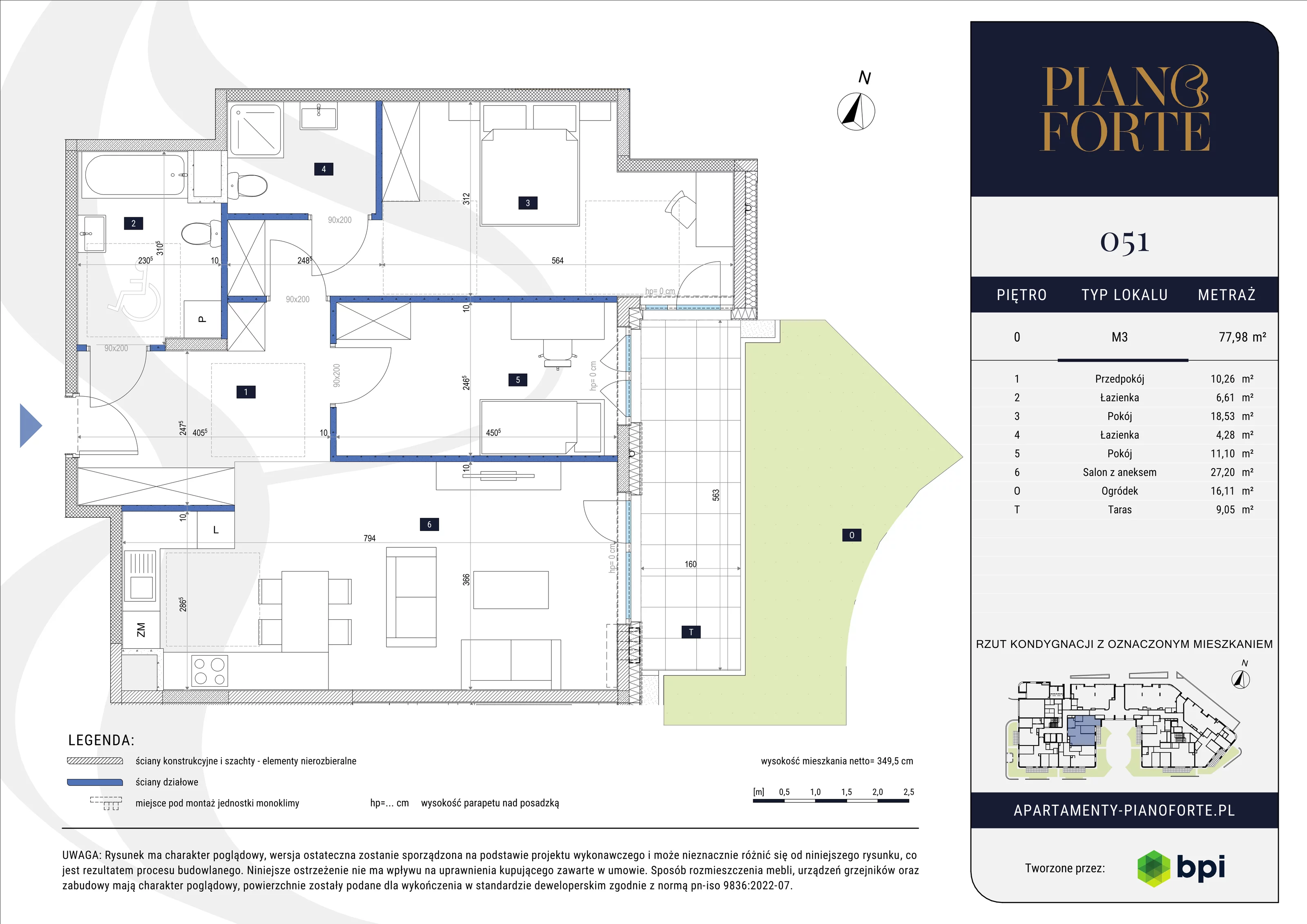 3 pokoje, mieszkanie 73,94 m², piętro 1, oferta nr PF-M-01.004, PianoForte, Warszawa, Mokotów, Sielce, ul. Zajączkowska 3