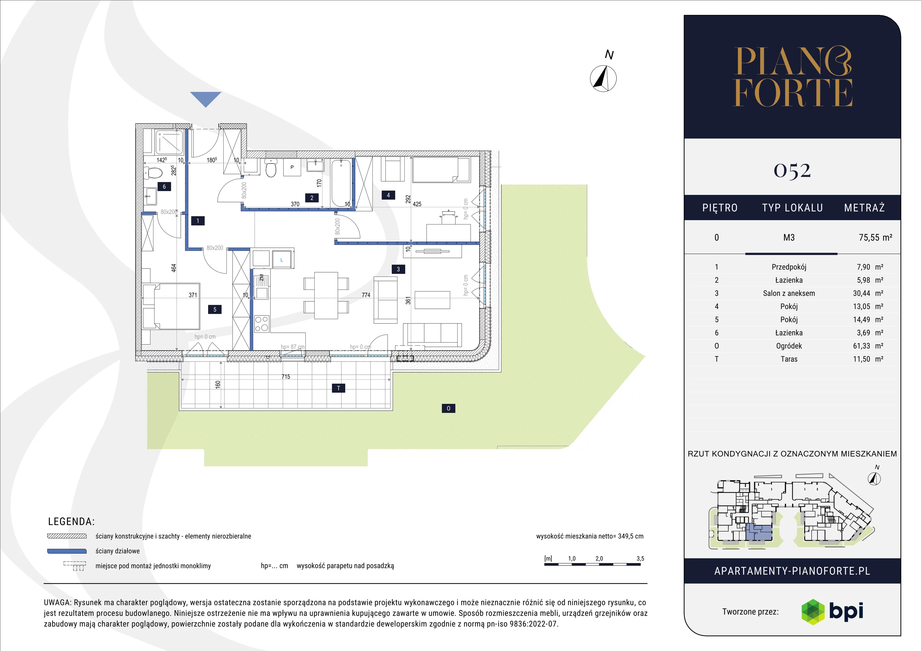 3 pokoje, mieszkanie 75,55 m², parter, oferta nr PF-M-00.052, PianoForte, Warszawa, Mokotów, Sielce, ul. Zajączkowska 3