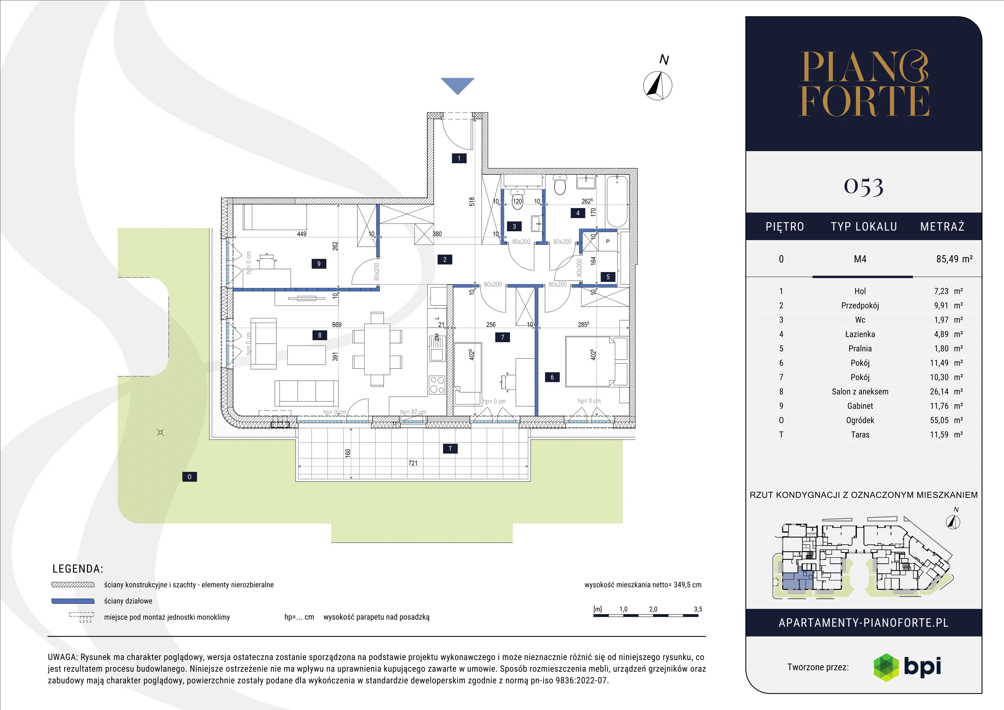 4 pokoje, mieszkanie 85,49 m², parter, oferta nr PF-M-00.053, PianoForte, Warszawa, Mokotów, Sielce, ul. Zajączkowska 3