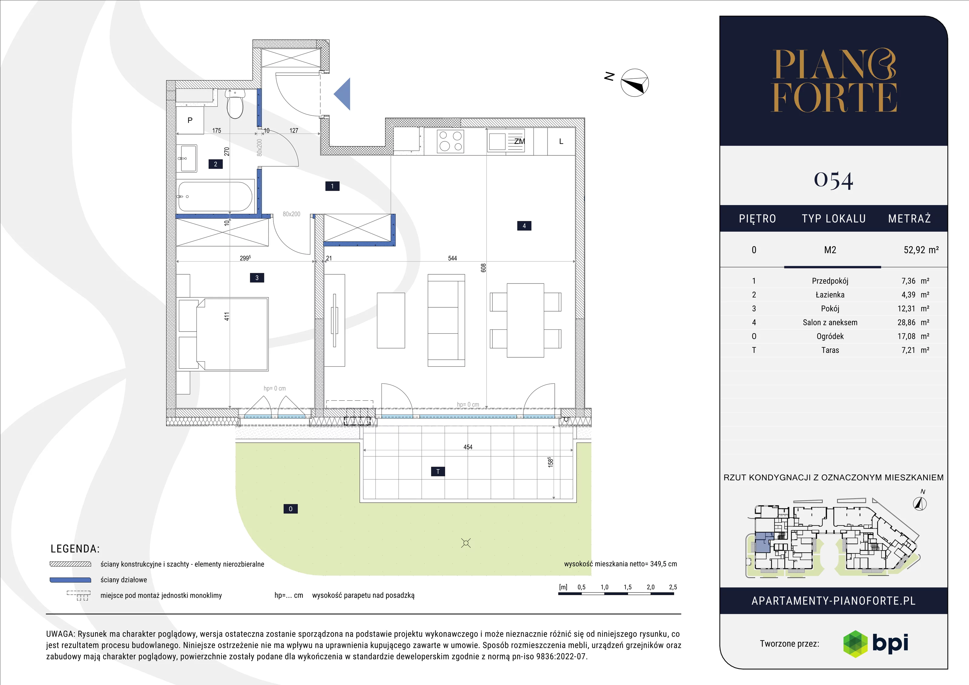2 pokoje, mieszkanie 52,92 m², parter, oferta nr PF-M-00.054, PianoForte, Warszawa, Mokotów, Sielce, ul. Zajączkowska 3