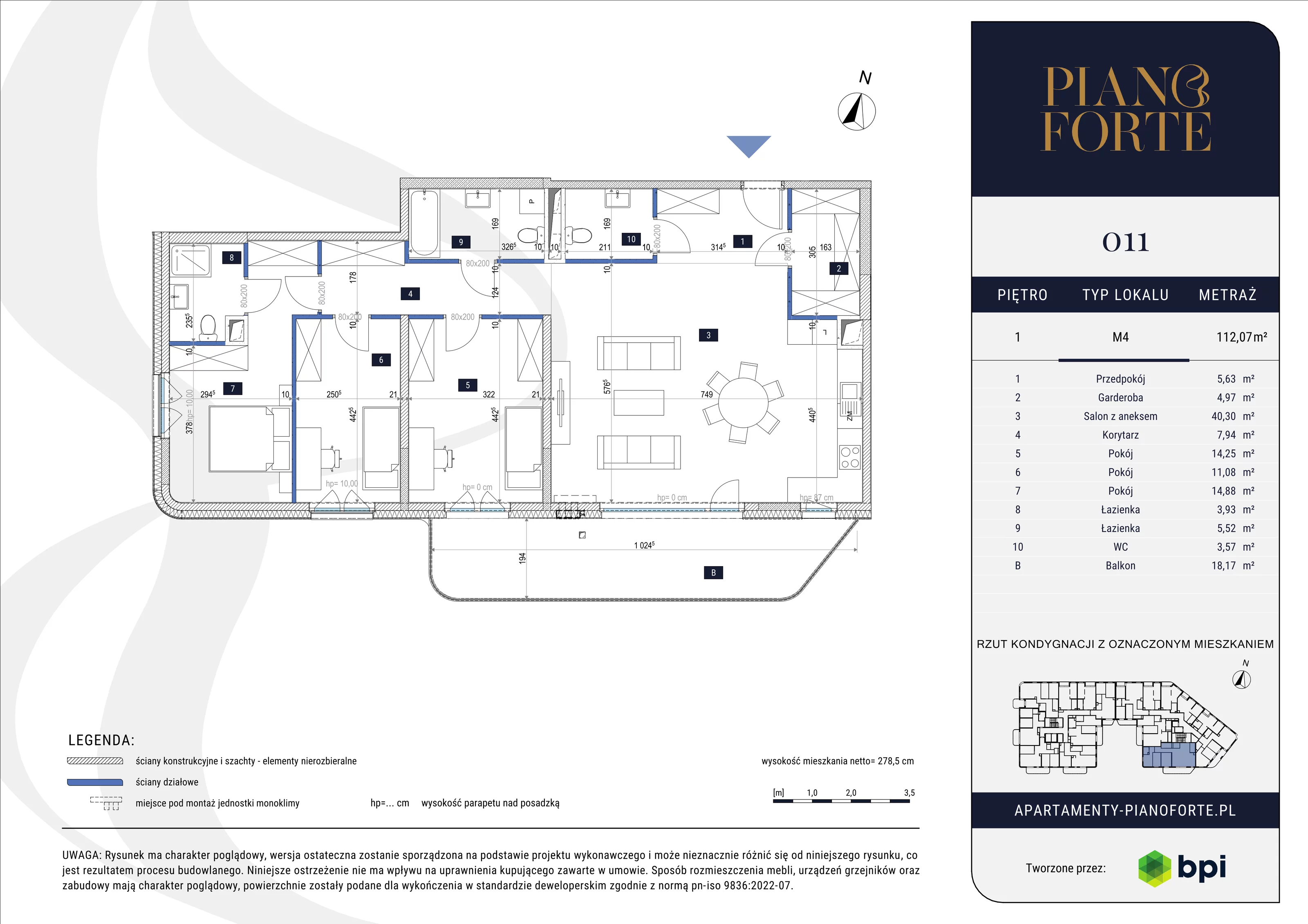 4 pokoje, mieszkanie 112,07 m², piętro 1, oferta nr PF-M-01.011, PianoForte, Warszawa, Mokotów, Sielce, ul. Zajączkowska 3