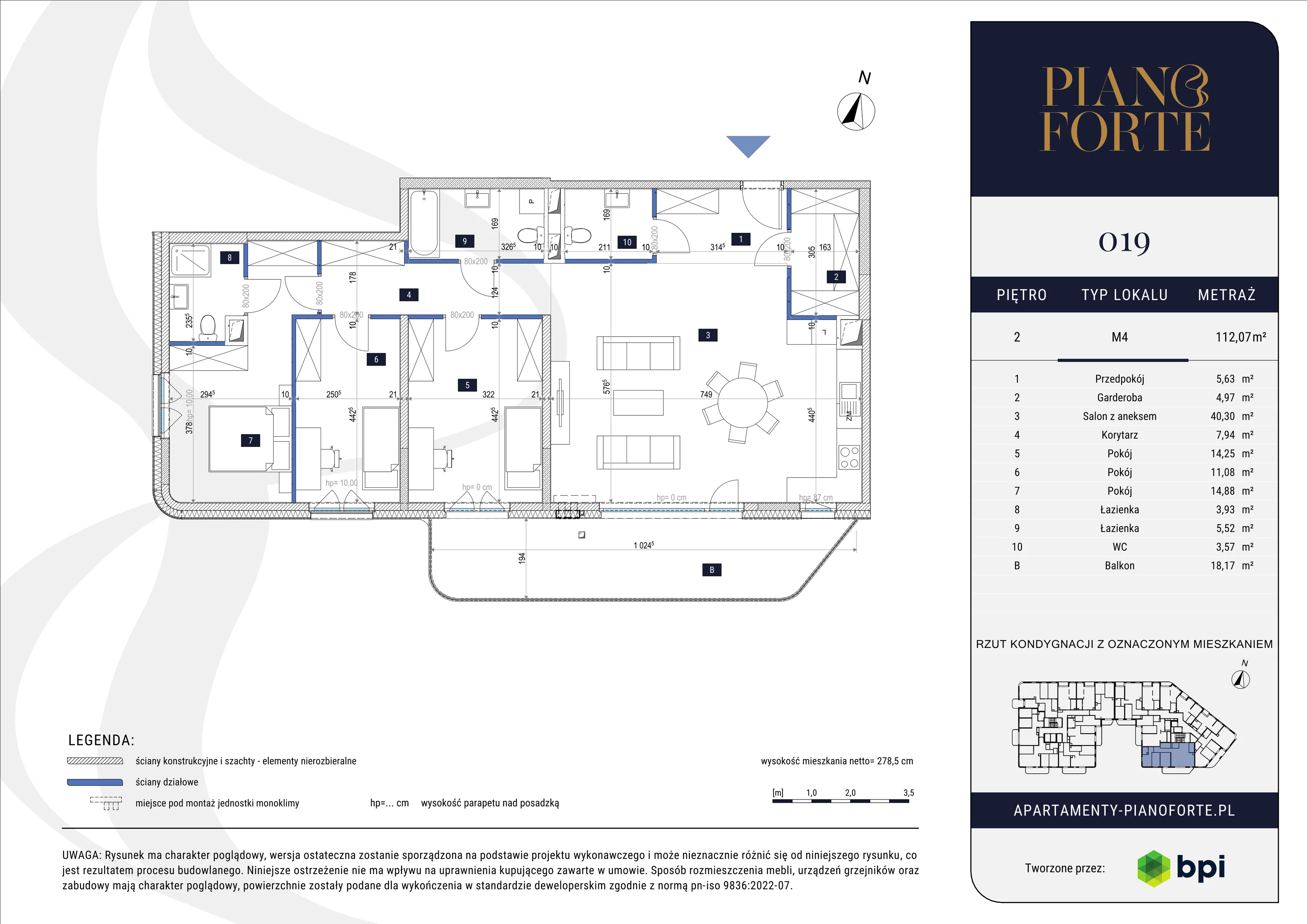 4 pokoje, mieszkanie 112,07 m², piętro 2, oferta nr PF-M-02.019, PianoForte, Warszawa, Mokotów, Sielce, ul. Zajączkowska 3
