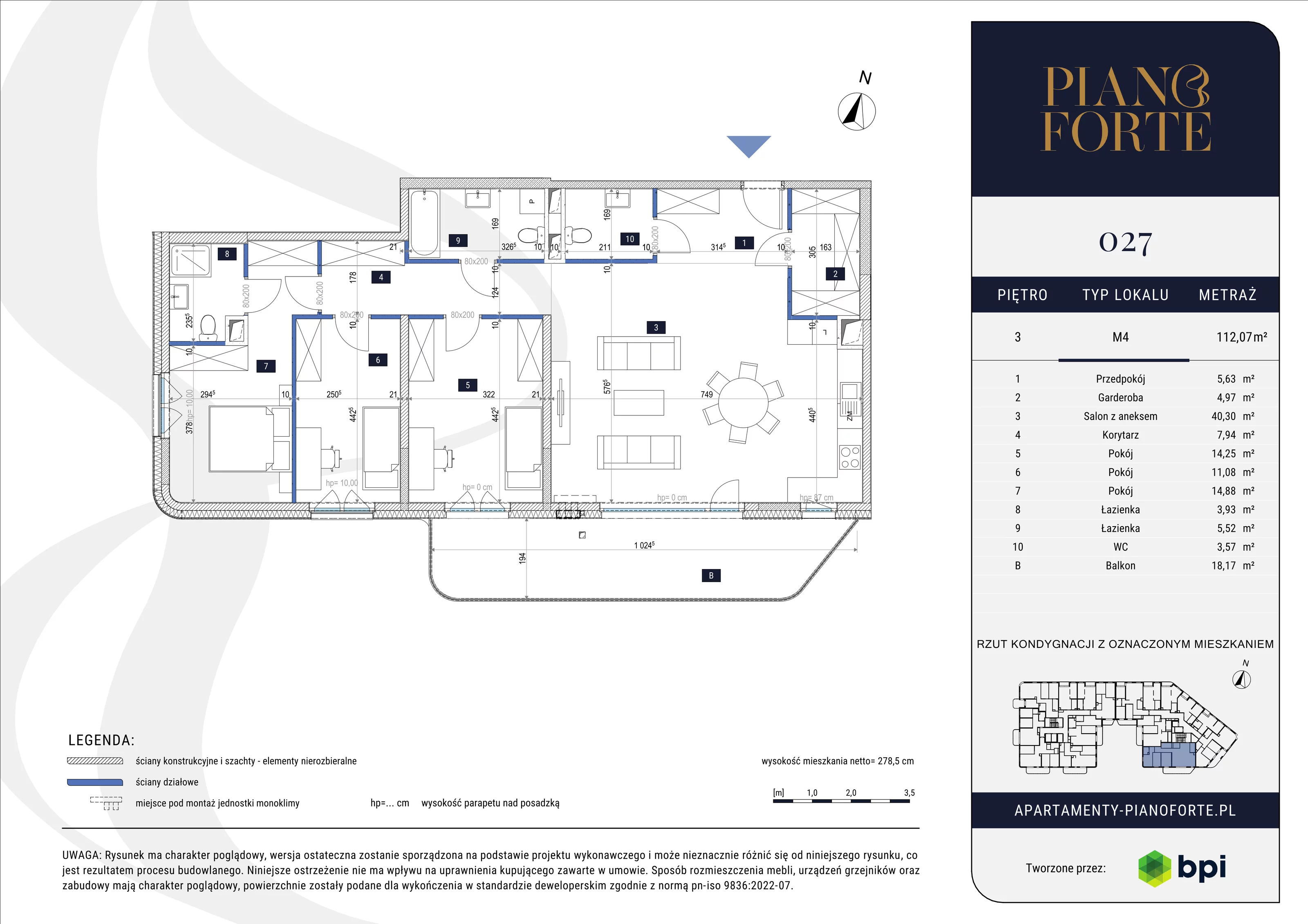 4 pokoje, mieszkanie 112,07 m², piętro 3, oferta nr PF-M-03.027, PianoForte, Warszawa, Mokotów, Sielce, ul. Zajączkowska 3
