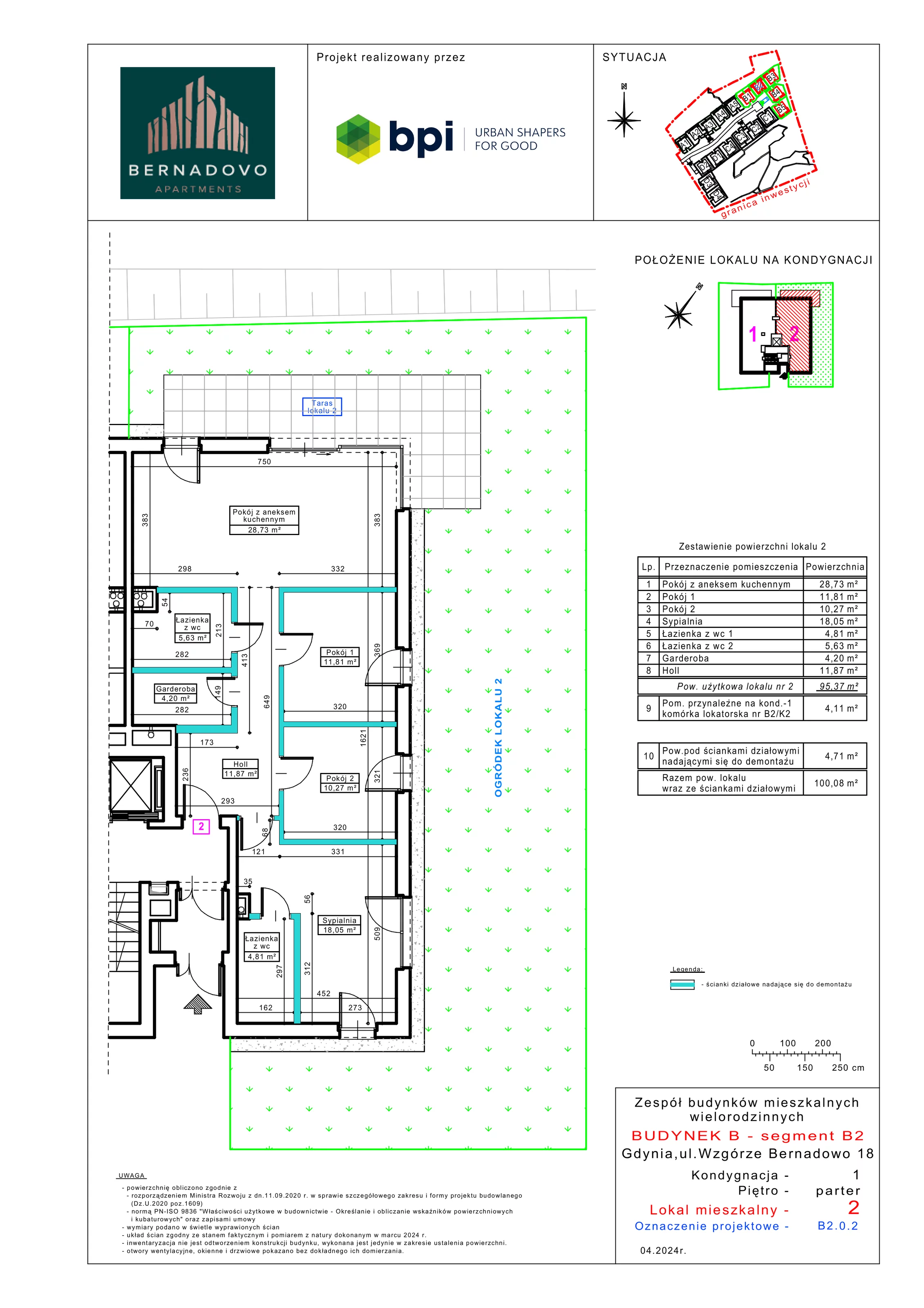 4 pokoje, mieszkanie 95,37 m², parter, oferta nr B2.0.2, Bernadovo, Gdynia, Mały Kack, Mały Kack, ul. Wzgórze Bernadowo