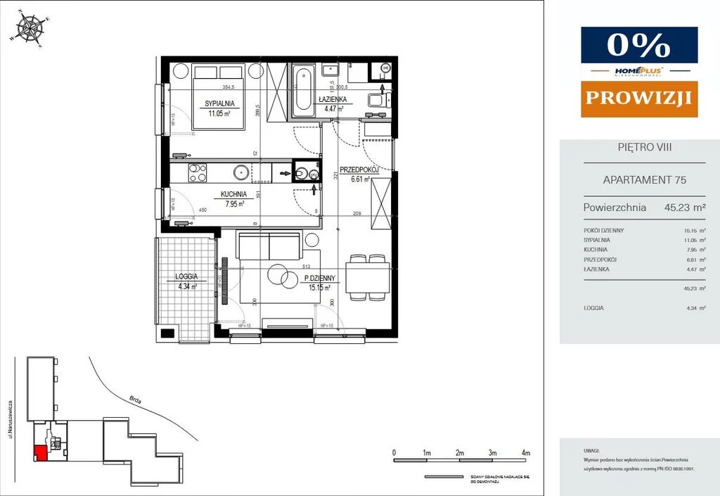 2 pokoje, mieszkanie 45,23 m², piętro 8, oferta nr , 124233/78/OMS, Bydgoszcz, Okole, Adama Naruszewicza