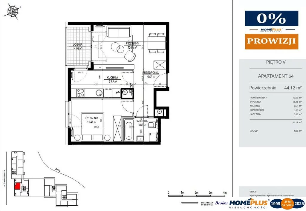 2 pokoje, mieszkanie 44,12 m², piętro 5, oferta nr , 124234/78/OMS, Bydgoszcz, Okole, Adama Naruszewicza
