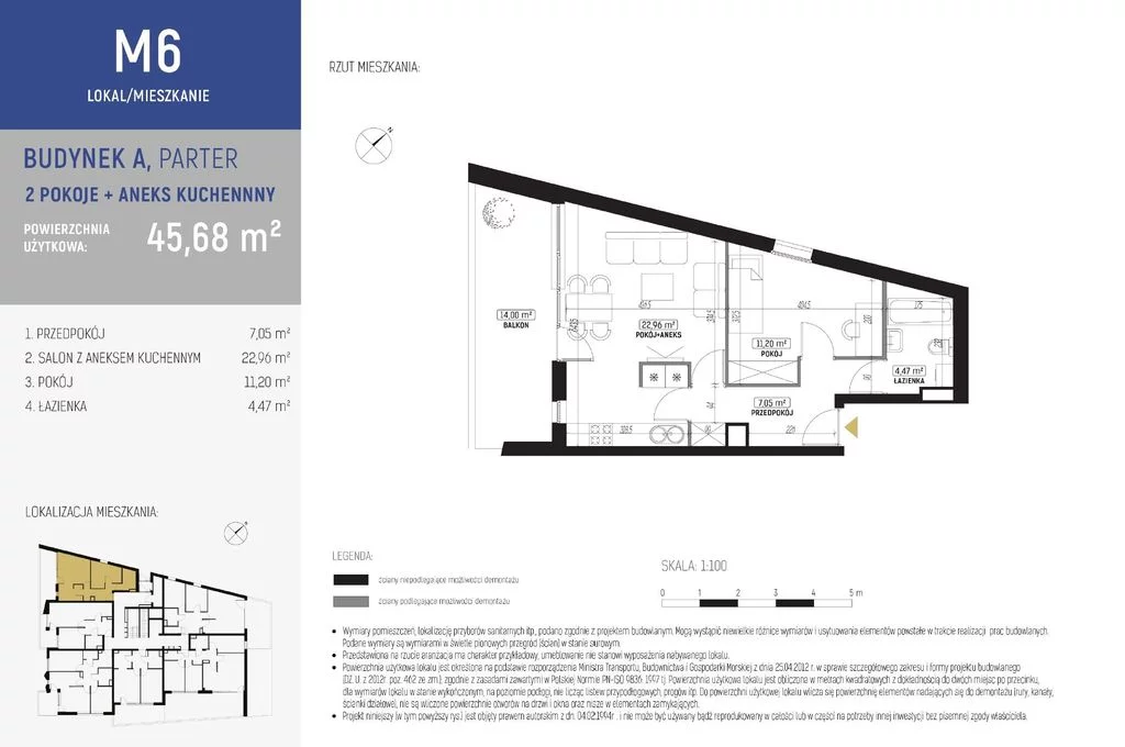 Mieszkanie na sprzedaż, 45,68 m², 2 pokoje, parter, oferta nr 115584/78/OMS