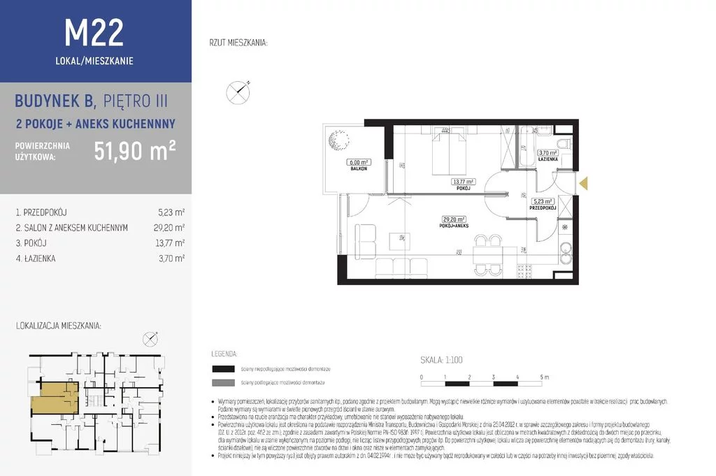 Mieszkanie na sprzedaż, 51,90 m², 2 pokoje, 3 piętro, oferta nr 117782/78/OMS