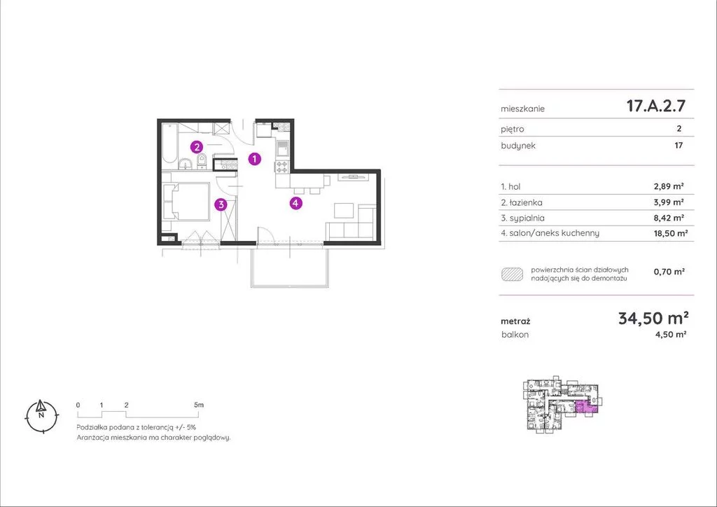 Mieszkanie na sprzedaż, 34,50 m², 2 pokoje, 2 piętro, oferta nr 119862/78/OMS