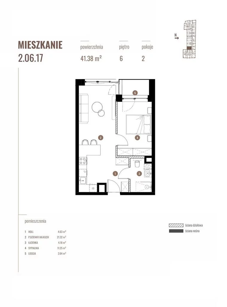 Mieszkanie na sprzedaż, 41,38 m², 2 pokoje, 6 piętro, oferta nr 120980/78/OMS