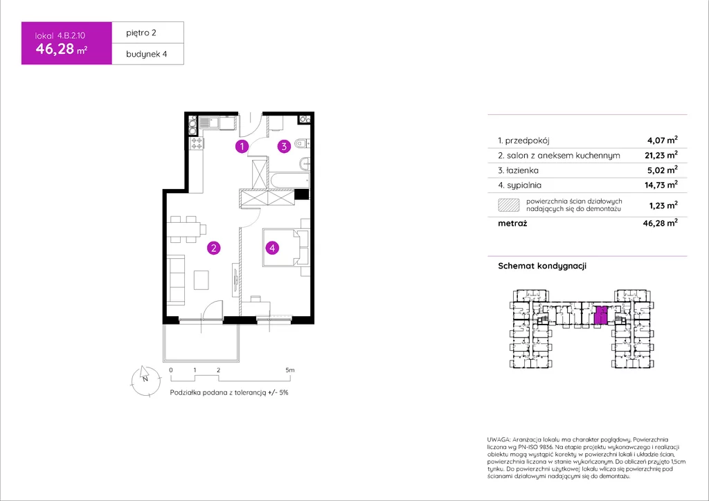 Mieszkanie na sprzedaż, 46,28 m², 2 pokoje, 2 piętro, oferta nr 120654/78/OMS