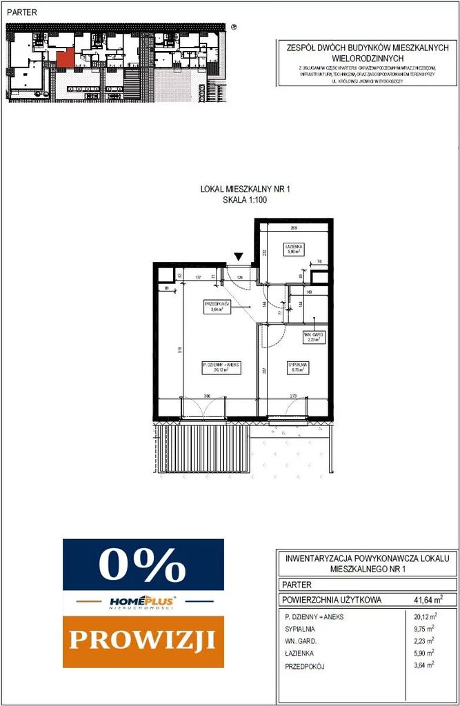 2 pokoje, mieszkanie 41,64 m², parter, oferta nr , 124231/78/OMS, Bydgoszcz, Okole, Królowej Jadwigi
