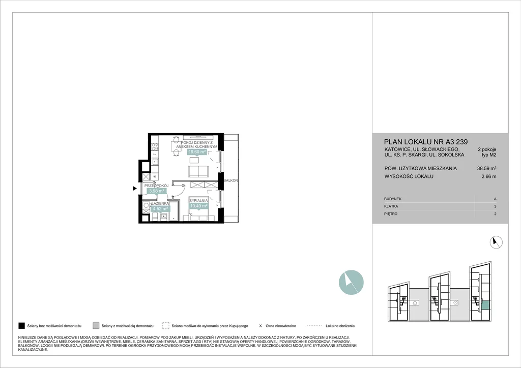 Mieszkanie na sprzedaż, 38,59 m², 2 pokoje, 2 piętro, oferta nr 122185/78/OMS