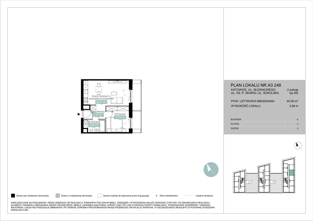 Mieszkanie na sprzedaż, 40,09 m², 2 pokoje, 3 piętro, oferta nr 122186/78/OMS