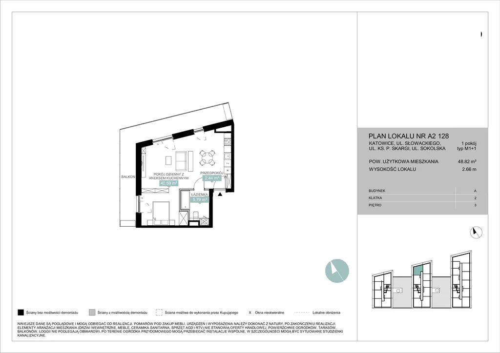 Mieszkanie na sprzedaż, 48,83 m², 2 pokoje, 3 piętro, oferta nr 122193/78/OMS