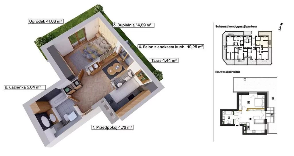 Mieszkanie na sprzedaż, 45,32 m², 2 pokoje, parter, oferta nr 122136/78/OMS