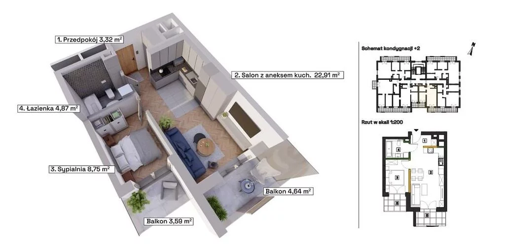 Mieszkanie na sprzedaż, 40,59 m², 2 pokoje, 2 piętro, oferta nr 122134/78/OMS