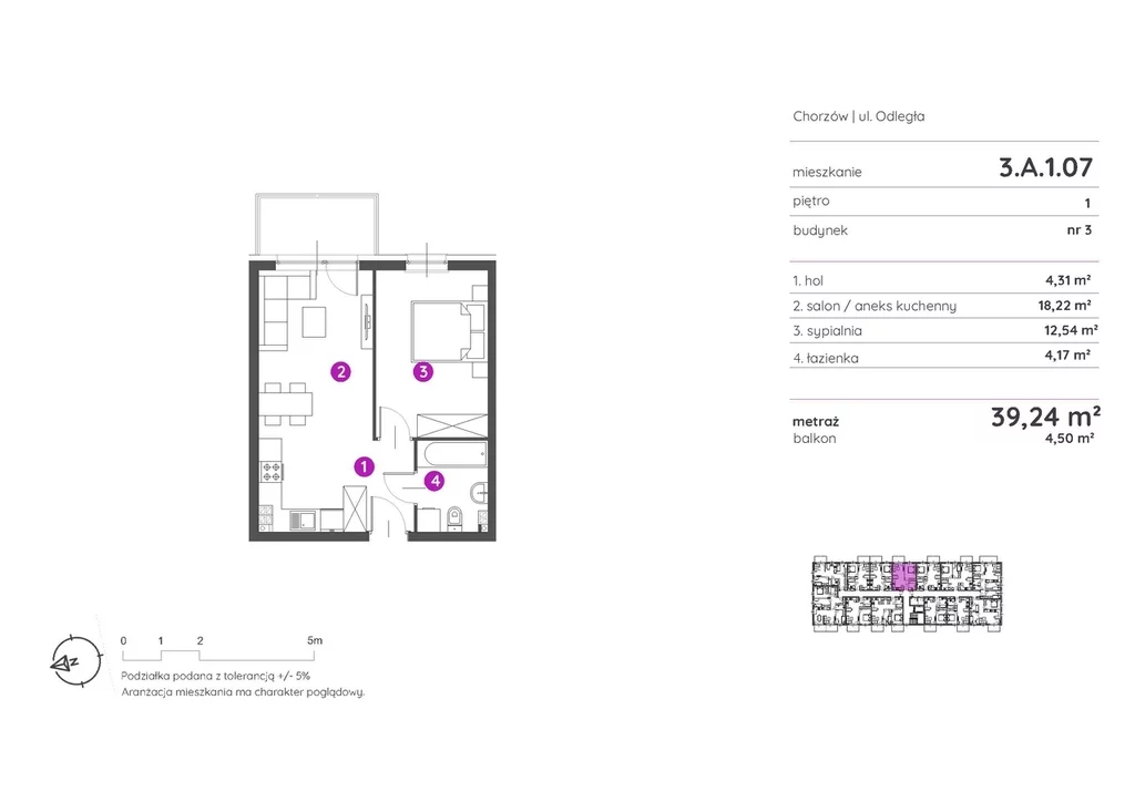 Mieszkanie na sprzedaż, 39,24 m², 2 pokoje, 1 piętro, oferta nr 121535/78/OMS