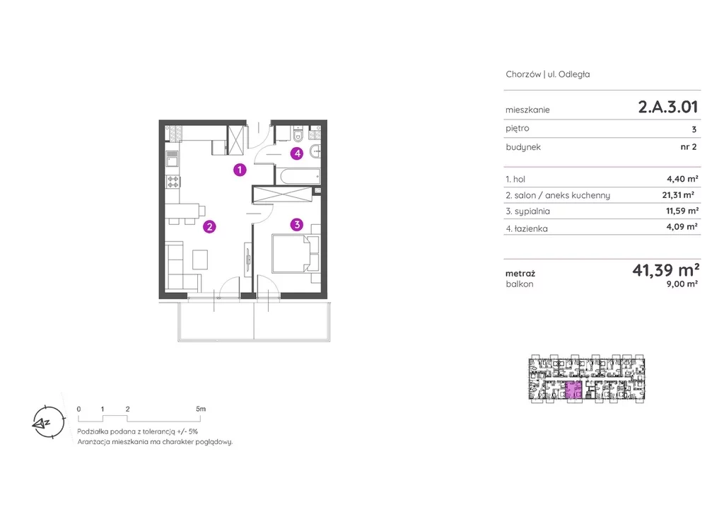 Mieszkanie na sprzedaż, 41,39 m², 2 pokoje, 3 piętro, oferta nr 121536/78/OMS