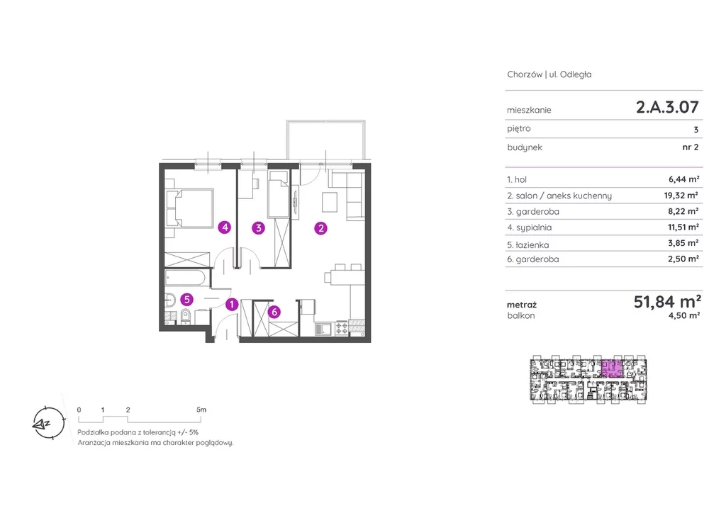 Mieszkanie na sprzedaż, 51,84 m², 2 pokoje, 3 piętro, oferta nr 121542/78/OMS