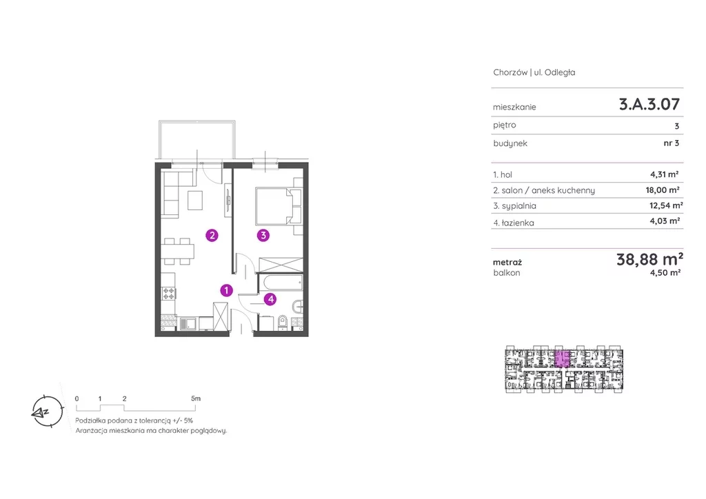 Mieszkanie na sprzedaż, 38,88 m², 2 pokoje, 3 piętro, oferta nr 121534/78/OMS