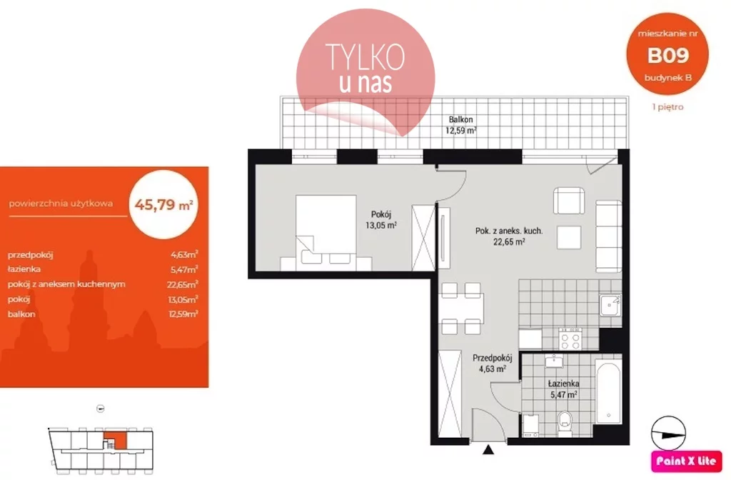 Mieszkanie dwupokojowe 45,79 m², Katowice, Wełnowiec-Józefowiec, Wełnowiec, Słoneczna, Sprzedaż