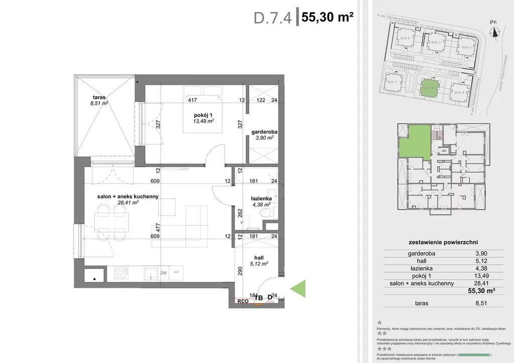 Mieszkanie na sprzedaż, 55,30 m², 2 pokoje, 7 piętro, oferta nr 110311/78/OMS