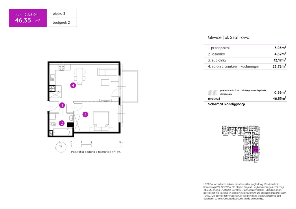 Mieszkanie na sprzedaż, 46,35 m², 2 pokoje, 3 piętro, oferta nr 120320/78/OMS