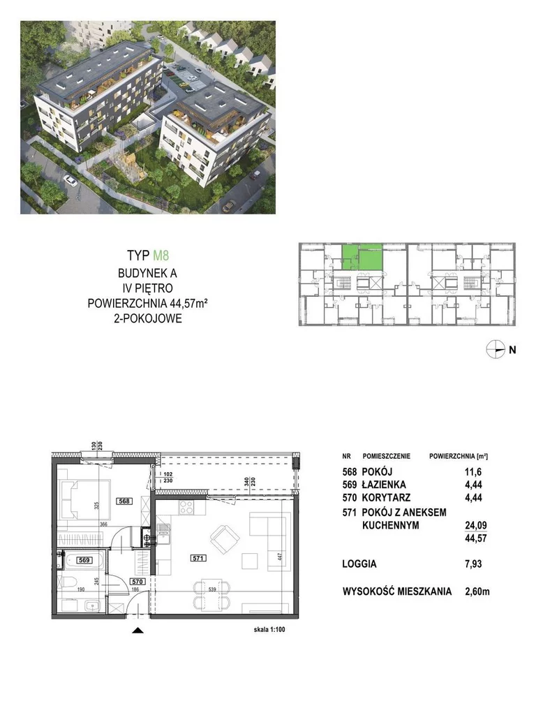 Mieszkanie na sprzedaż, 44,57 m², 2 pokoje, 4 piętro, oferta nr 121955/78/OMS