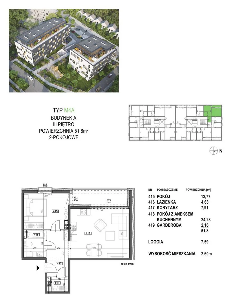 Mieszkanie na sprzedaż, 51,80 m², 2 pokoje, 3 piętro, oferta nr 121960/78/OMS