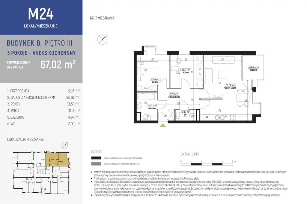 Mieszkanie na sprzedaż, 67,02 m², 3 pokoje, 3 piętro, oferta nr 108383/78/OMS