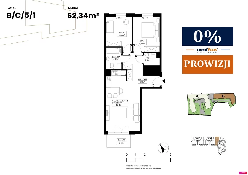 Mieszkanie trzypokojowe 62,34 m², Gliwice, Jarosława Dąbrowskiego, Sprzedaż