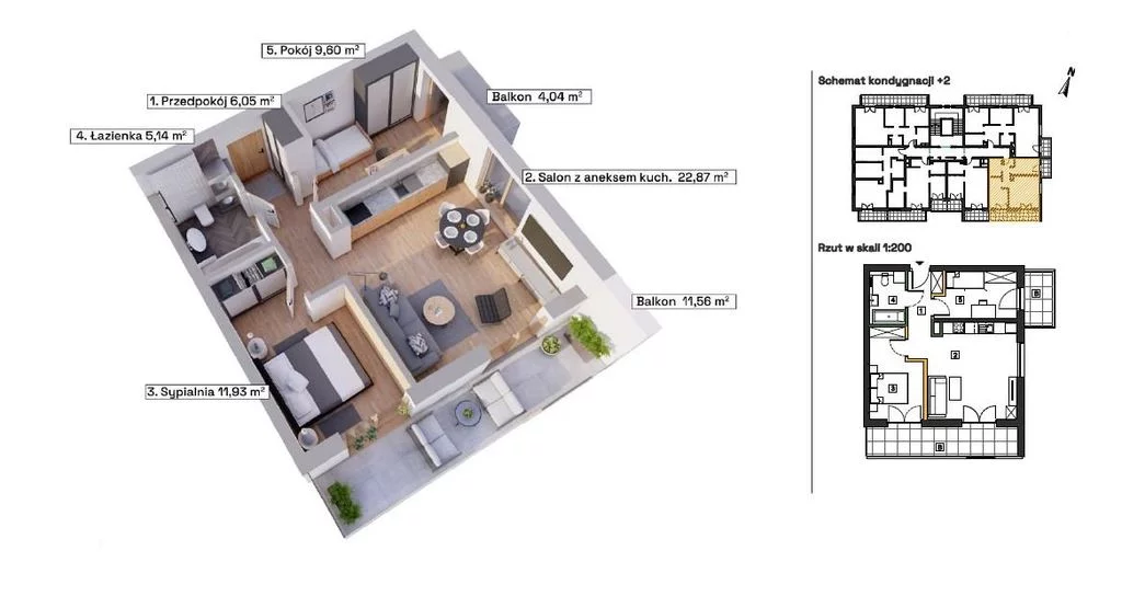 Mieszkanie na sprzedaż, 56,92 m², 3 pokoje, 2 piętro, oferta nr 121851/78/OMS