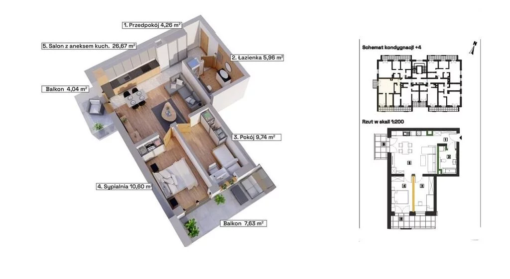 Mieszkanie na sprzedaż, 57,85 m², 3 pokoje, 4 piętro, oferta nr 122155/78/OMS