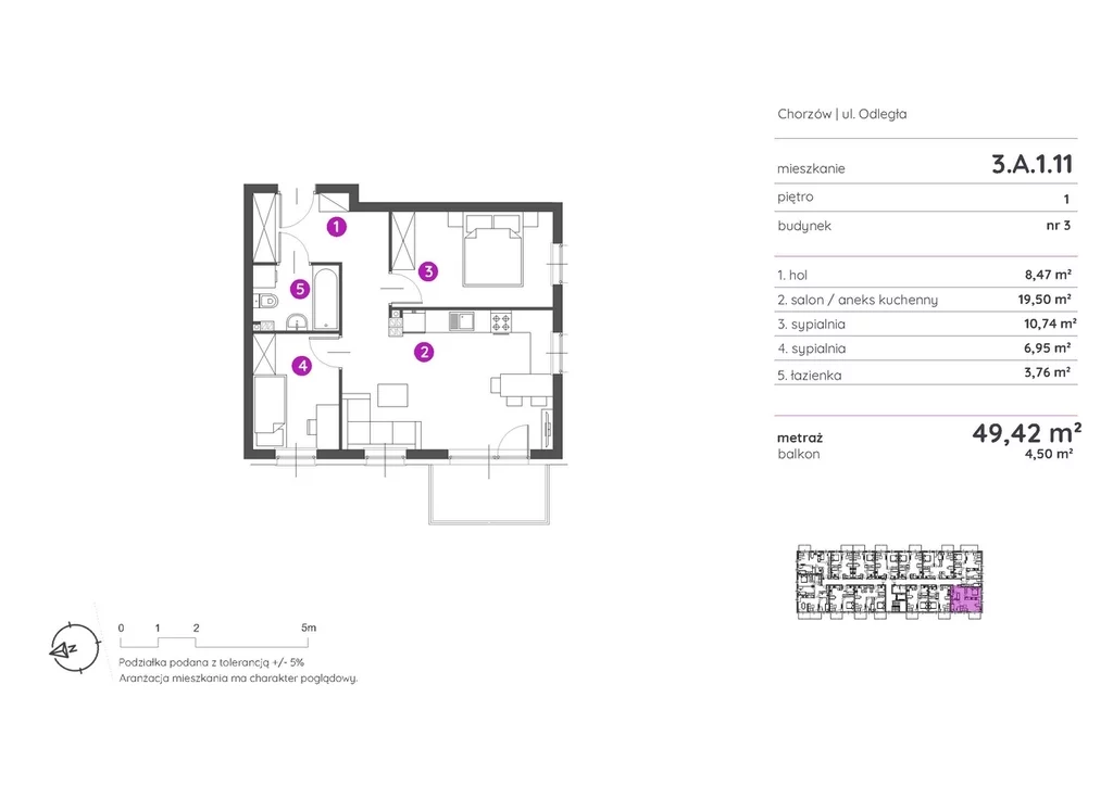 Mieszkanie na sprzedaż, 49,42 m², 3 pokoje, 1 piętro, oferta nr 116702/78/OMS