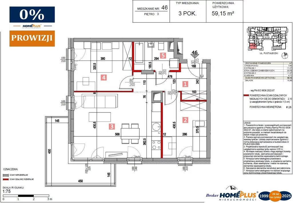 3 pokoje, mieszkanie 59,15 m², piętro 3, oferta nr , 124195/78/OMS, Warszawa, Ursynów, Ursynów, Pustułeczki