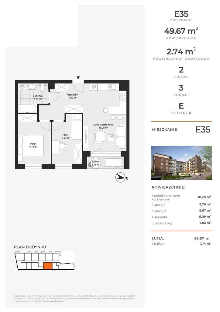 Mieszkanie na sprzedaż, 49,67 m², 3 pokoje, 2 piętro, oferta nr 121843/78/OMS