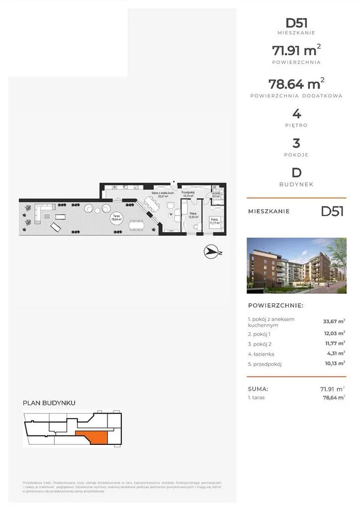 Mieszkanie na sprzedaż, 71,91 m², 3 pokoje, 4 piętro, oferta nr 121896/78/OMS