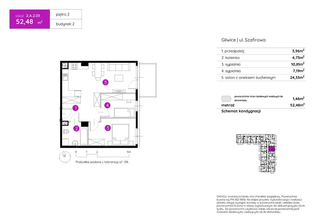 Mieszkanie na sprzedaż, 52,48 m², 3 pokoje, 2 piętro, oferta nr 120324/78/OMS