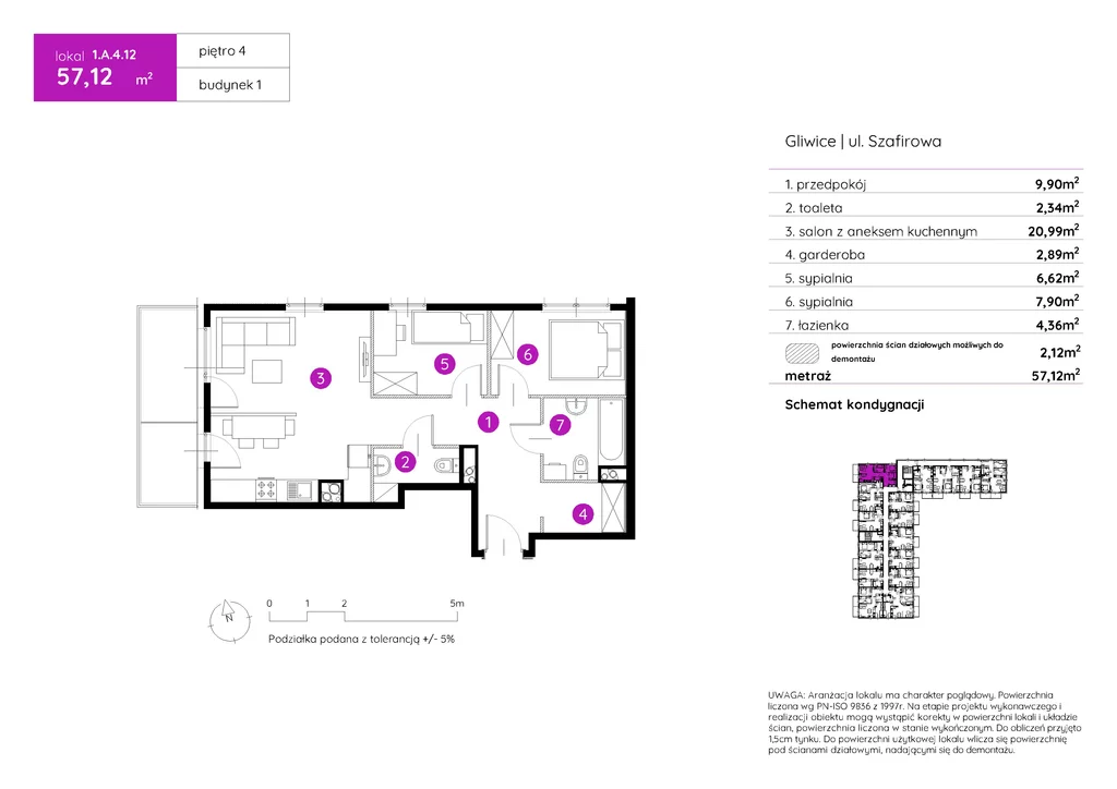 Mieszkanie na sprzedaż, 57,12 m², 3 pokoje, 4 piętro, oferta nr 120358/78/OMS