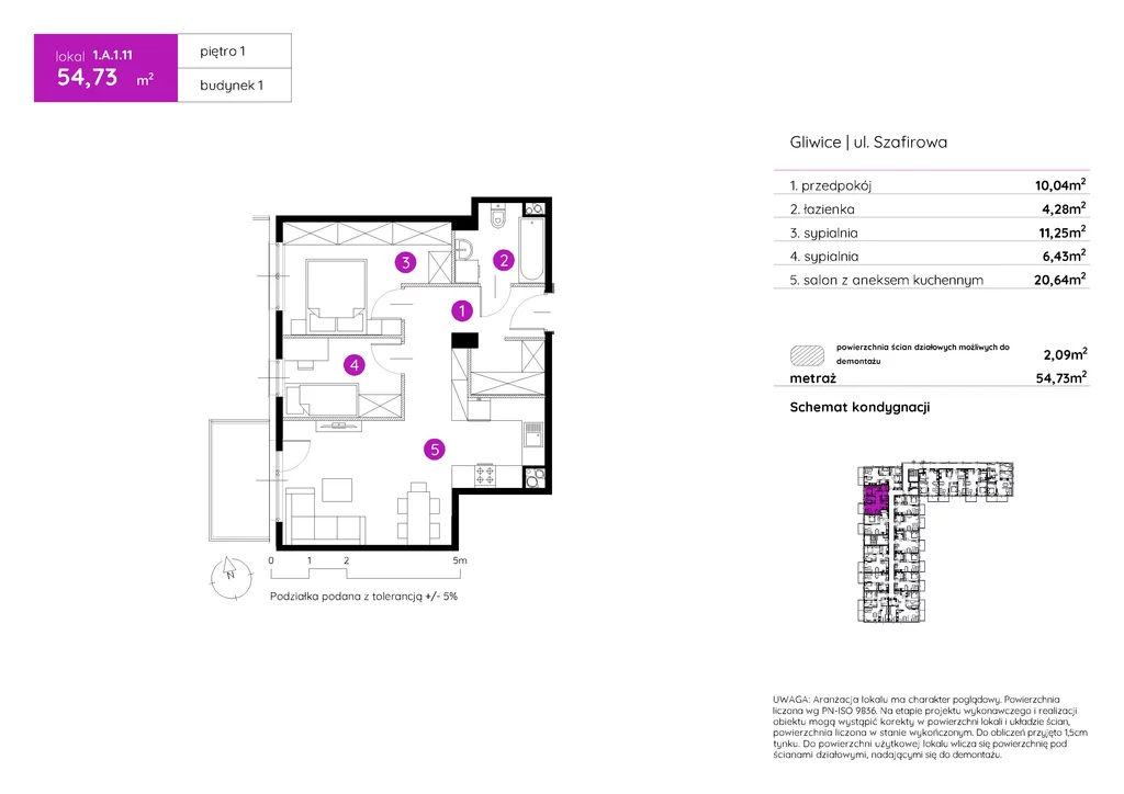 Mieszkanie na sprzedaż, 54,73 m², 3 pokoje, 1 piętro, oferta nr 120335/78/OMS