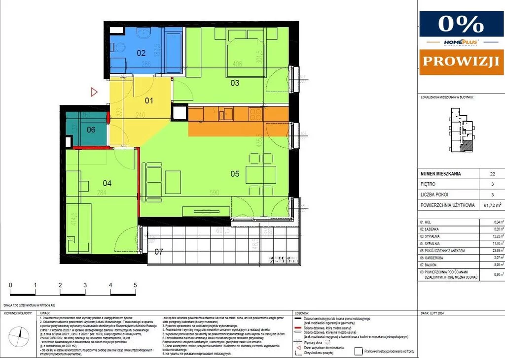 3 pokoje, mieszkanie 61,72 m², piętro 3, oferta nr , 124158/78/OMS, Warszawa, Wawer, Wawer, Szpacza
