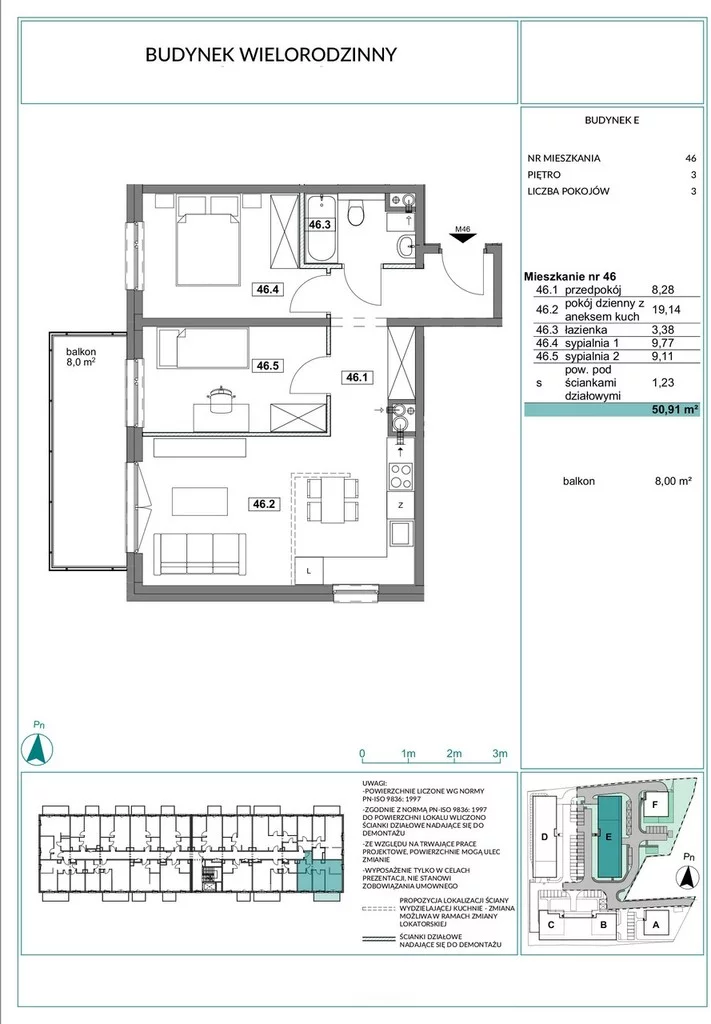 Mieszkanie na sprzedaż, 50,96 m², 3 pokoje, 3 piętro, oferta nr 109720/78/OMS