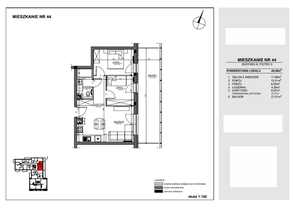 3 pokoje, mieszkanie 47,77 m², piętro 3, oferta nr , 118353/78/OMS, Toruń, Winnica, Winnica