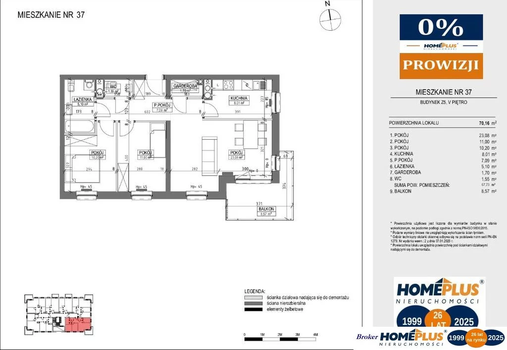 3 pokoje, mieszkanie 67,73 m², piętro 5, oferta nr , 124221/78/OMS, Bydgoszcz, Bocianowo, Zaświat
