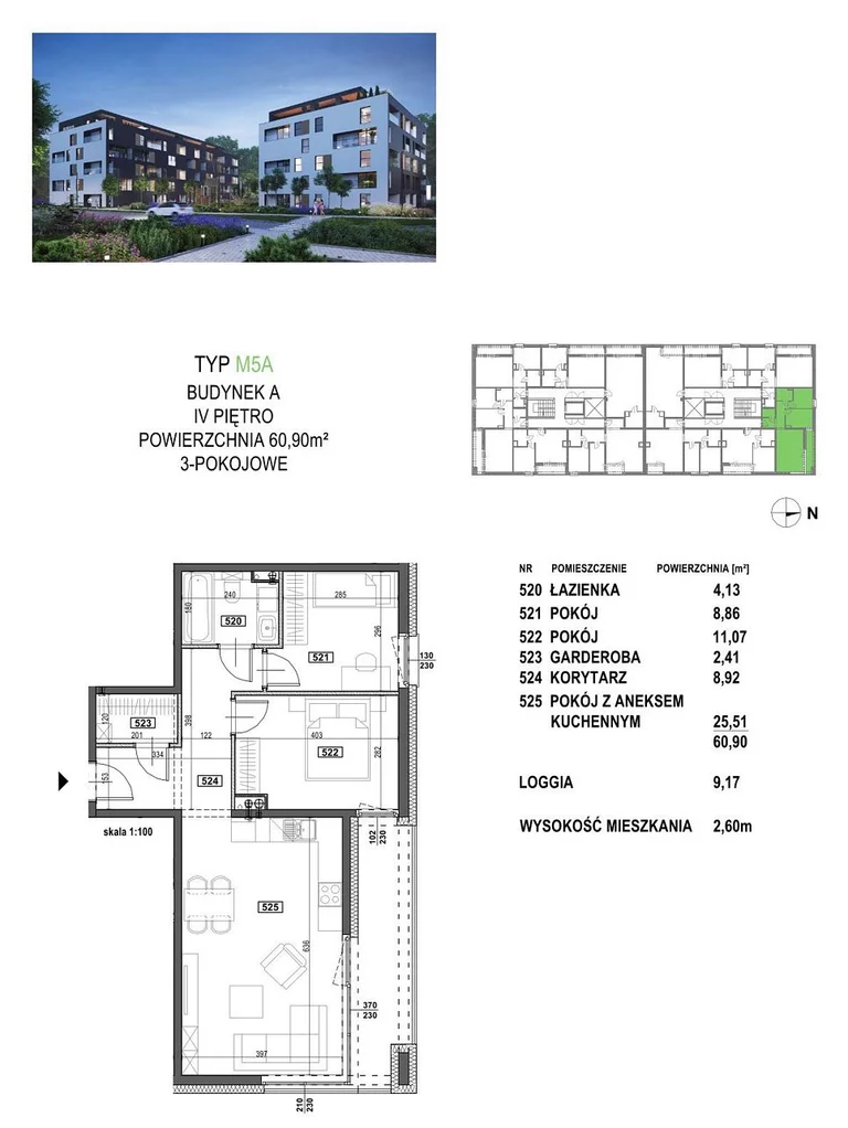 Mieszkanie na sprzedaż, 60,90 m², 3 pokoje, 4 piętro, oferta nr 121978/78/OMS