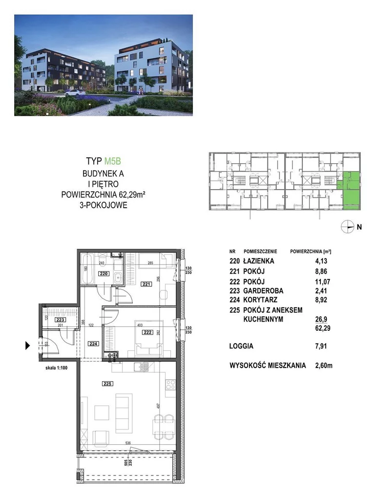 Mieszkanie na sprzedaż, 62,29 m², 3 pokoje, 1 piętro, oferta nr 121983/78/OMS