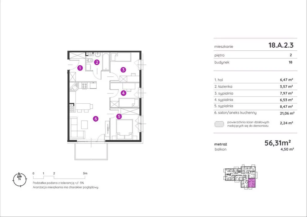 Mieszkanie na sprzedaż, 56,31 m², 4 pokoje, 2 piętro, oferta nr 119976/78/OMS