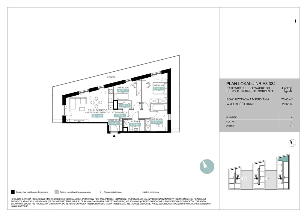 Mieszkanie na sprzedaż, 75,46 m², 4 pokoje, 11 piętro, oferta nr 122197/78/OMS