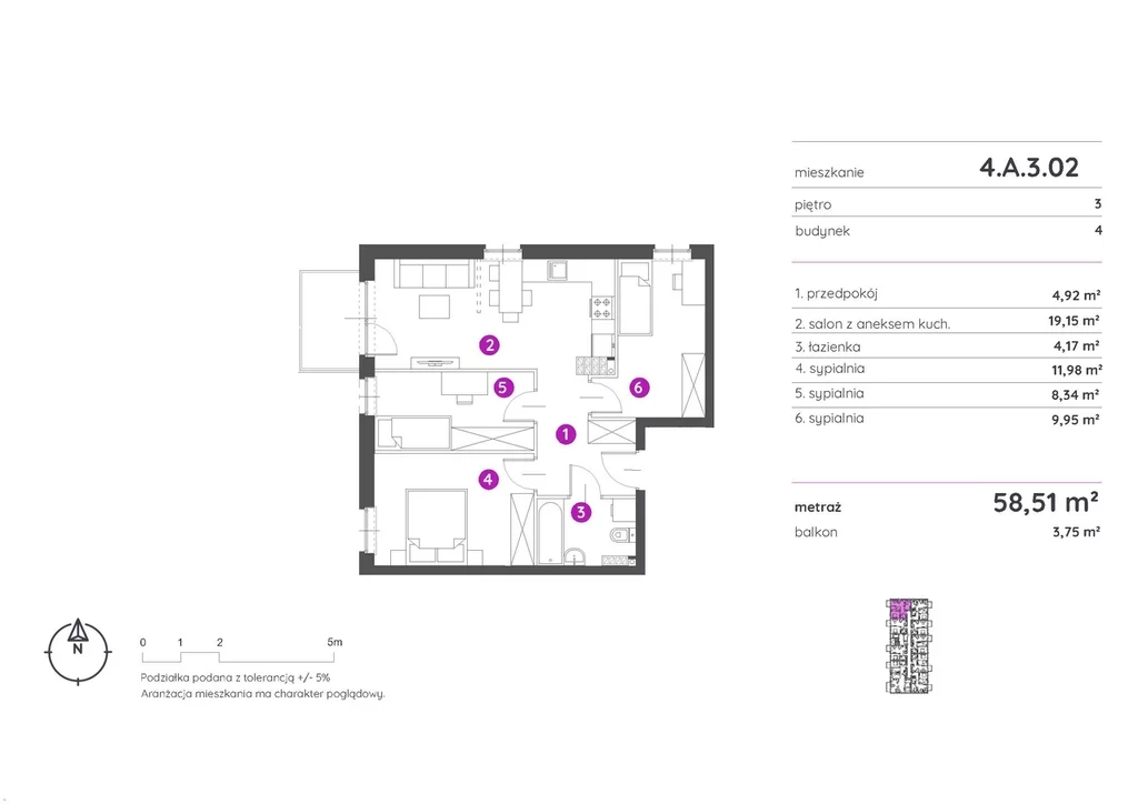 Mieszkanie na sprzedaż, 58,51 m², 4 pokoje, 3 piętro, oferta nr 121328/78/OMS